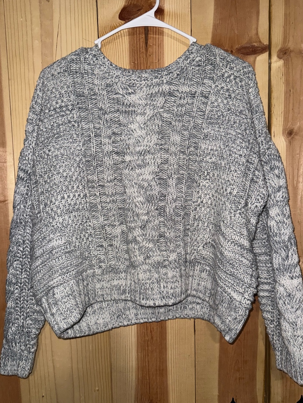 moon & madison Gray Marled Cable Knit Crewneck Sweater